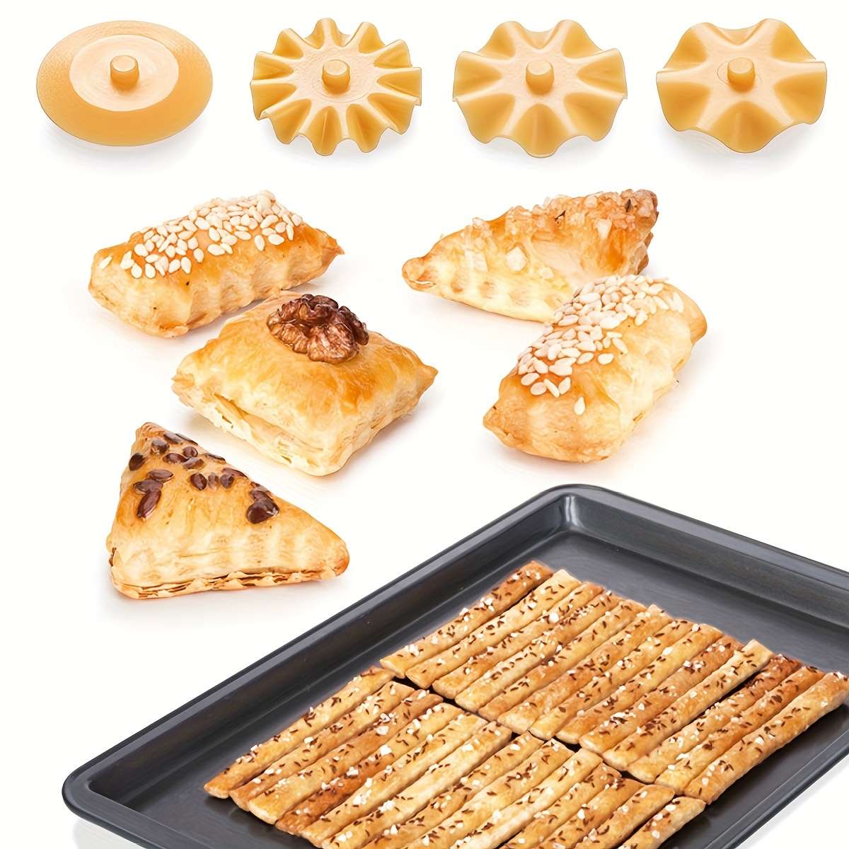 4-in-1 Plastic Pizza Cutter Set with Interchangeable Pastry Stamp Accessories Kitchen Gadget f