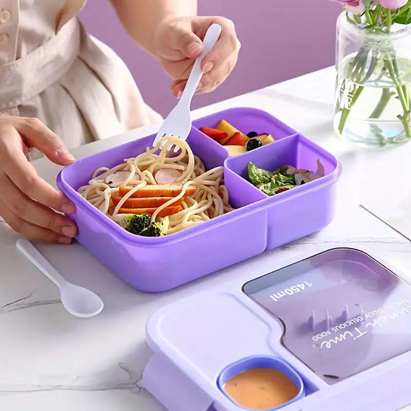 1pc 1450ml Bento Lunch Box with Utensils Leak-Proof Divided Lunch Container Microwavable Stackable R