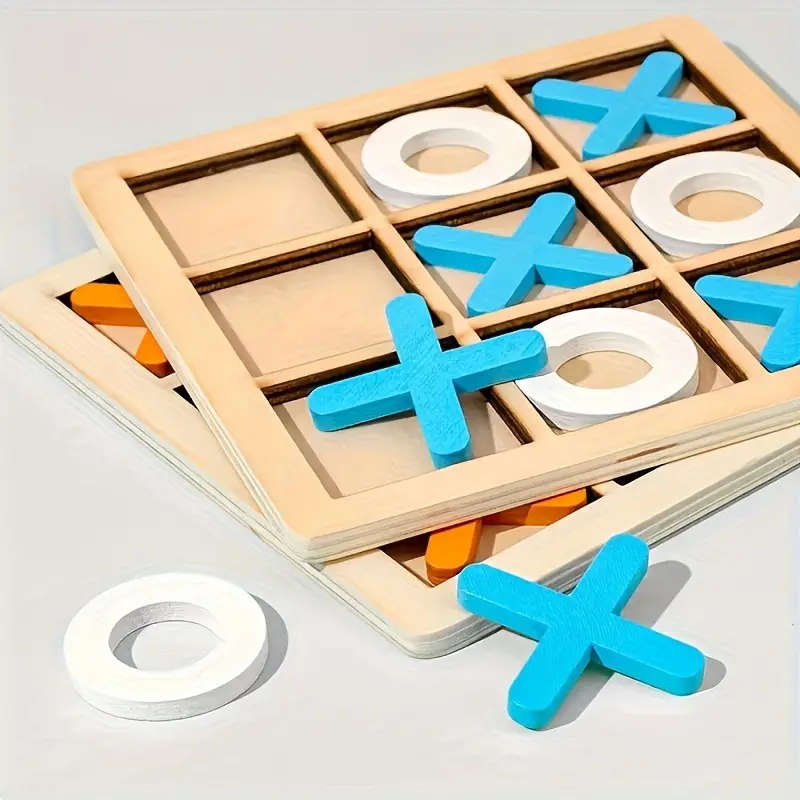 Wooden Tic Tac Toe Game for Youngsters - Mini XO Chess Board with Colorful XOXO Pieces