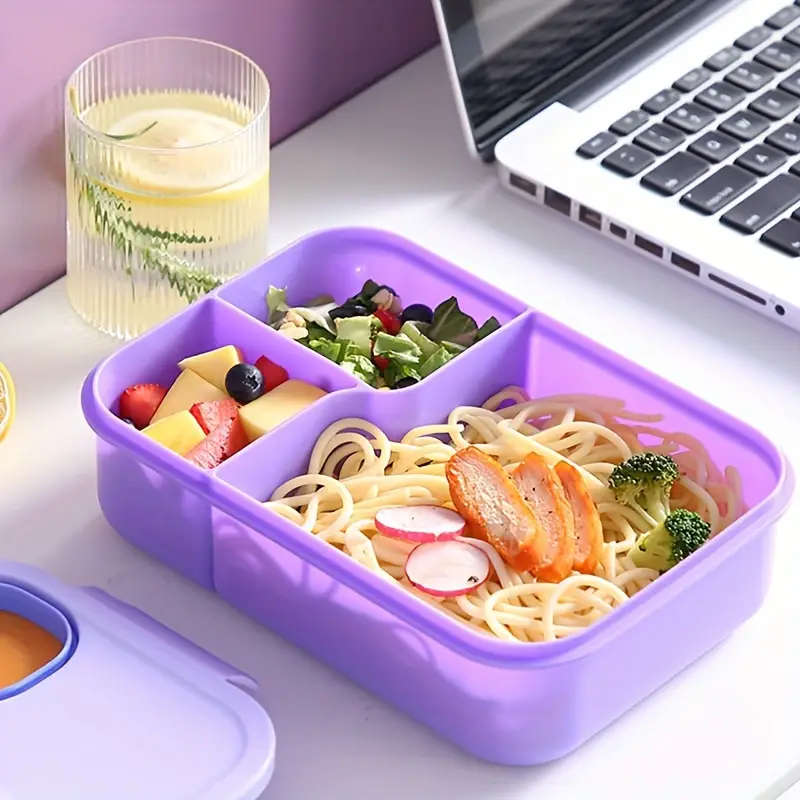 1pc 1450ml Bento Lunch Box with Utensils Leak-Proof Divided Lunch Container Microwavable Stackable R