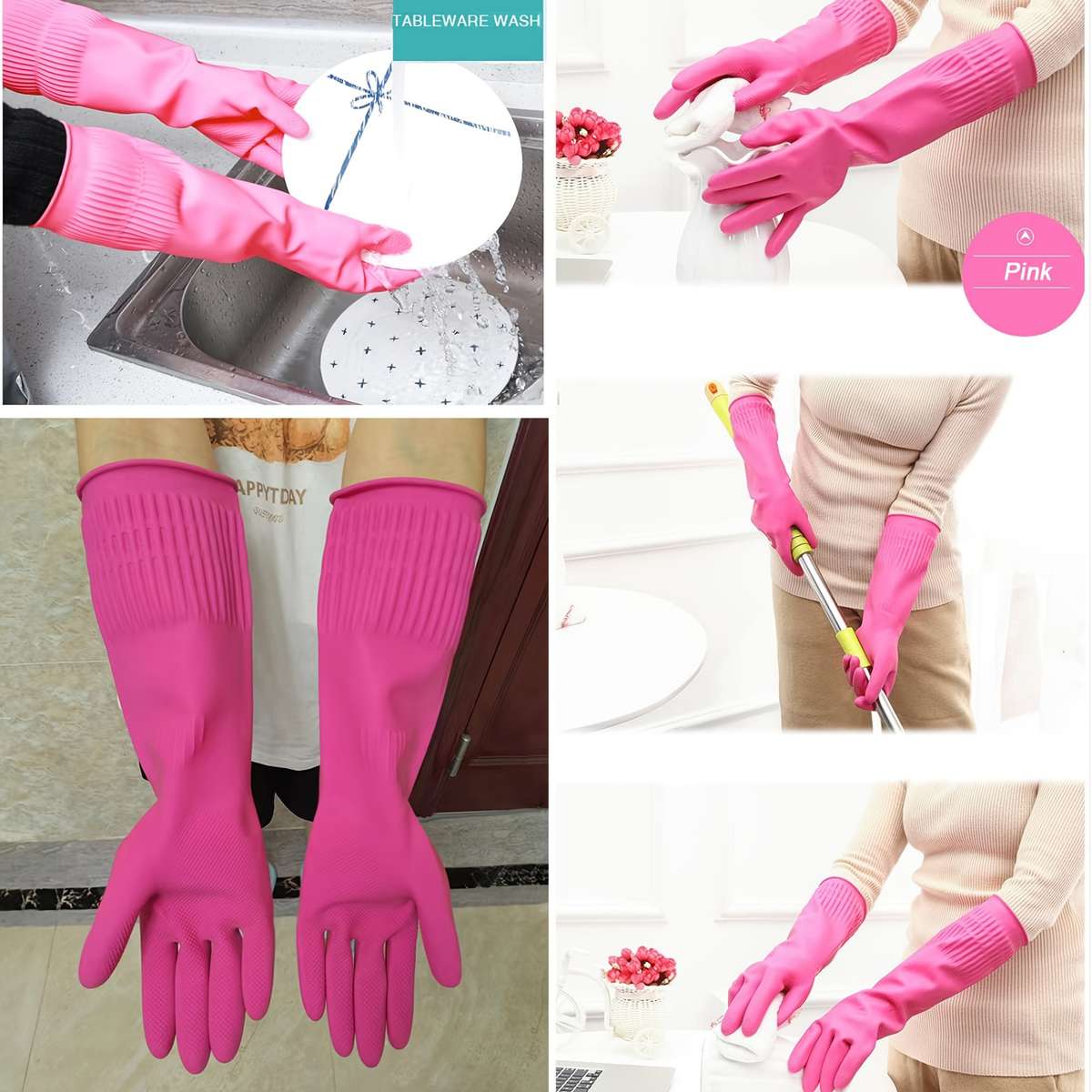 1 Pair Rose Red Size M Household Cleaning Gloves