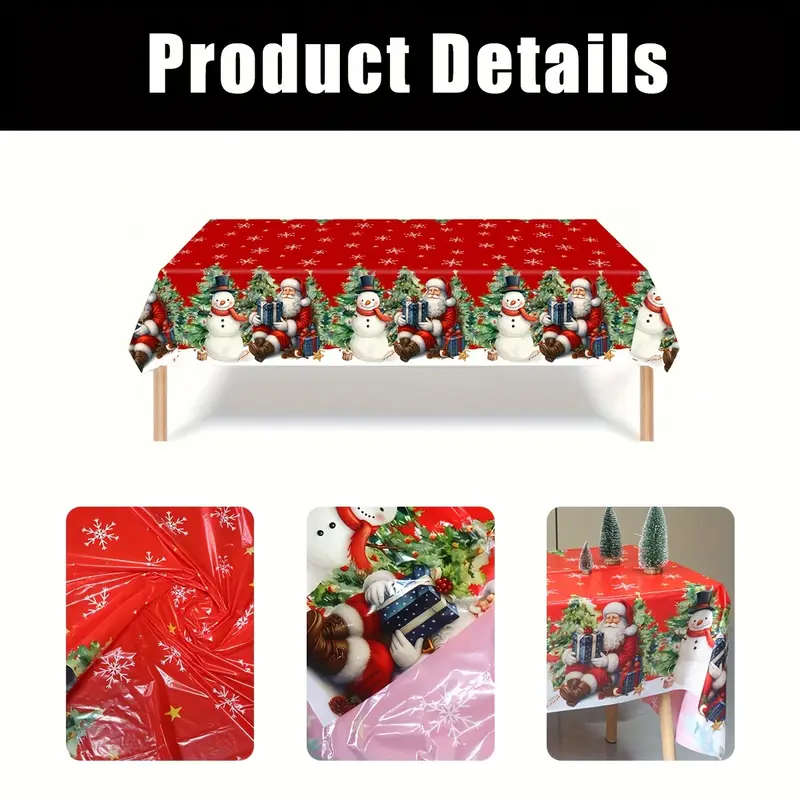 1 Piece Of Red Christmas Patterned Tablecloth