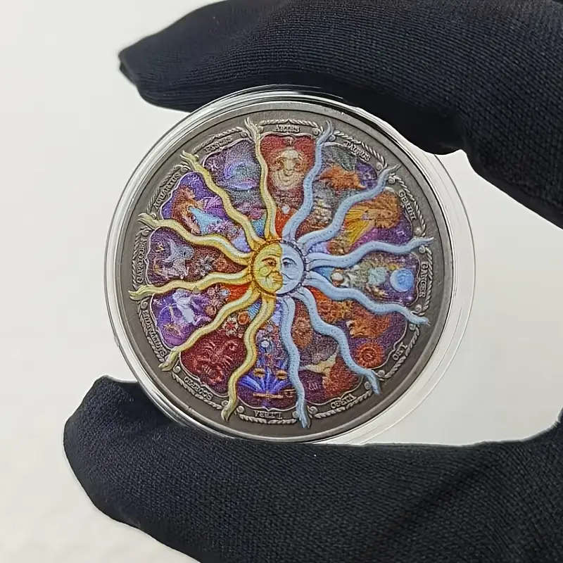 12 Zodiac Signs Colorful Coin with Capsule 40MM Wide