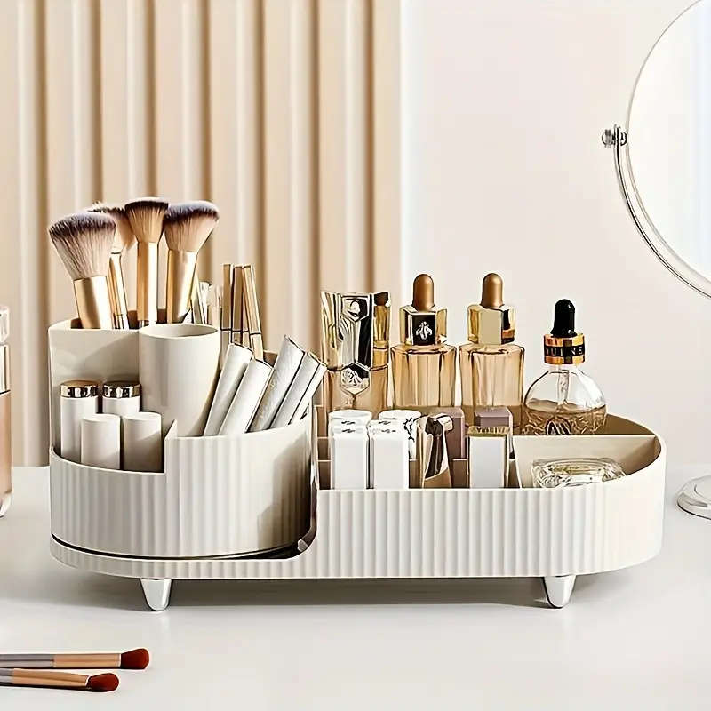 1pc Rotating Makeup Organizer Large Capacity Cosmetic Storage Box 360-Degree Spin Plastic Holder for