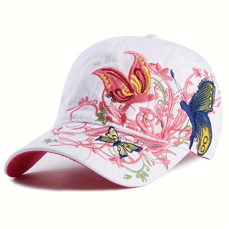 1pc Women's Summer Fashion Baseball Cap with Vibrant Butterfly Embroidery Adjustable Sun Protectio