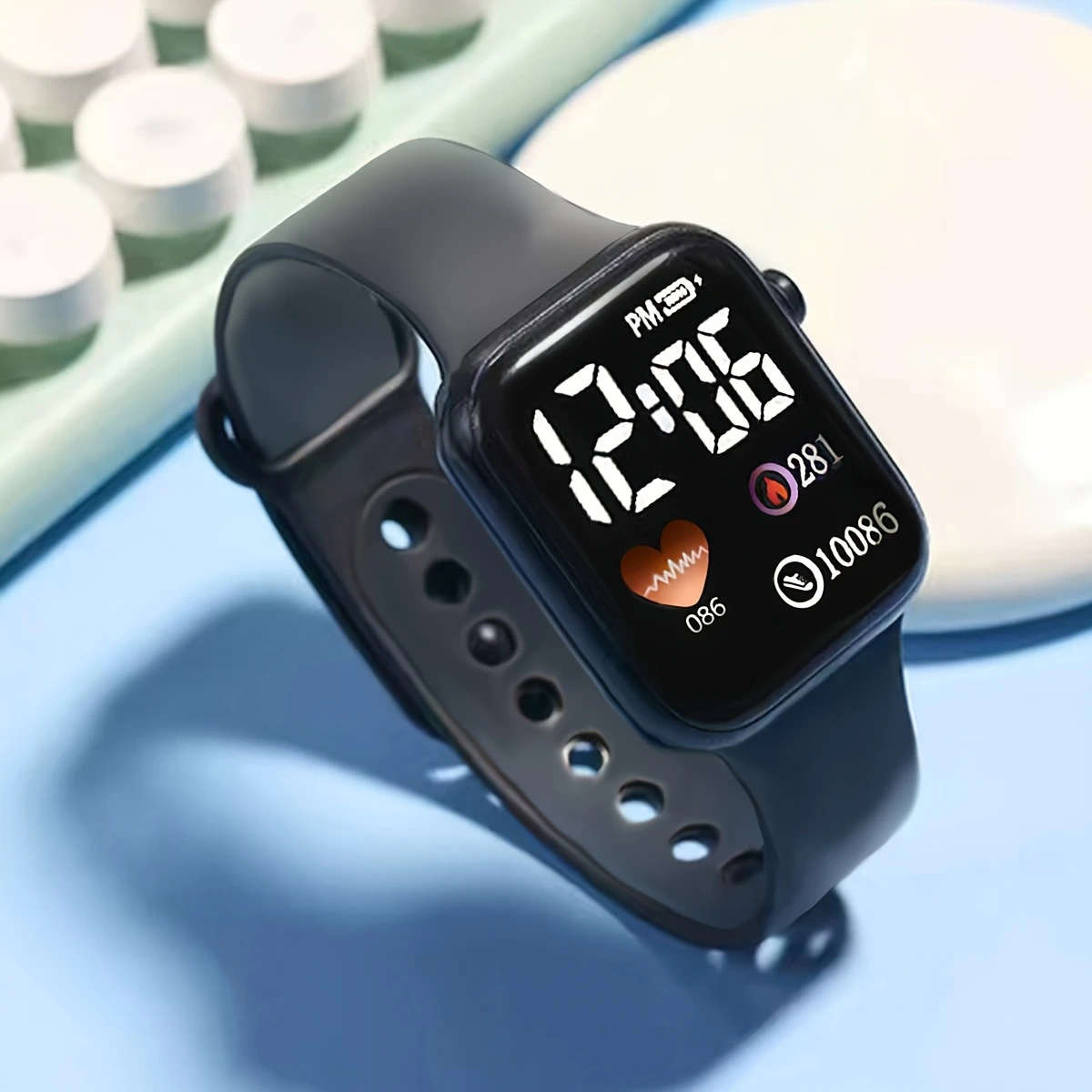 4pcs set Men'S Luxury Business Casual Watch Set Digital Square Plastic Case Silicone Strap