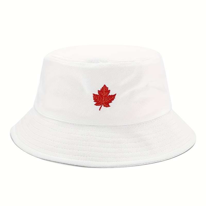 1 Fashionable Red Maple Leaf Embroidered Fisherman Hat
