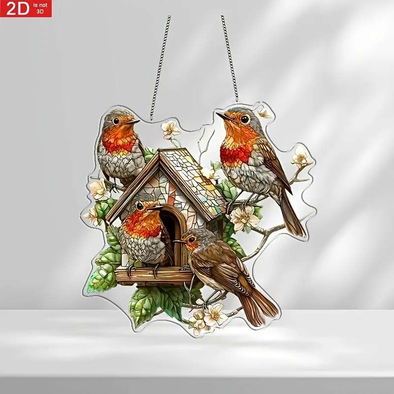 2D Flat A Art Piece Featuring A Renaissance Robin Birdhouse Sunshade Board Measuring 20.32 Cm