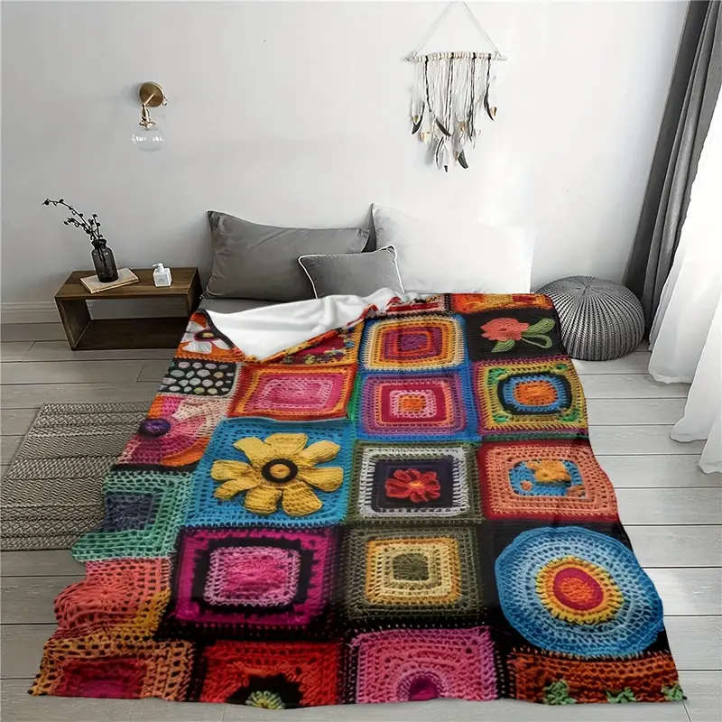 1 Cozy Crochet Floral Flannel Blanket 150*200CM