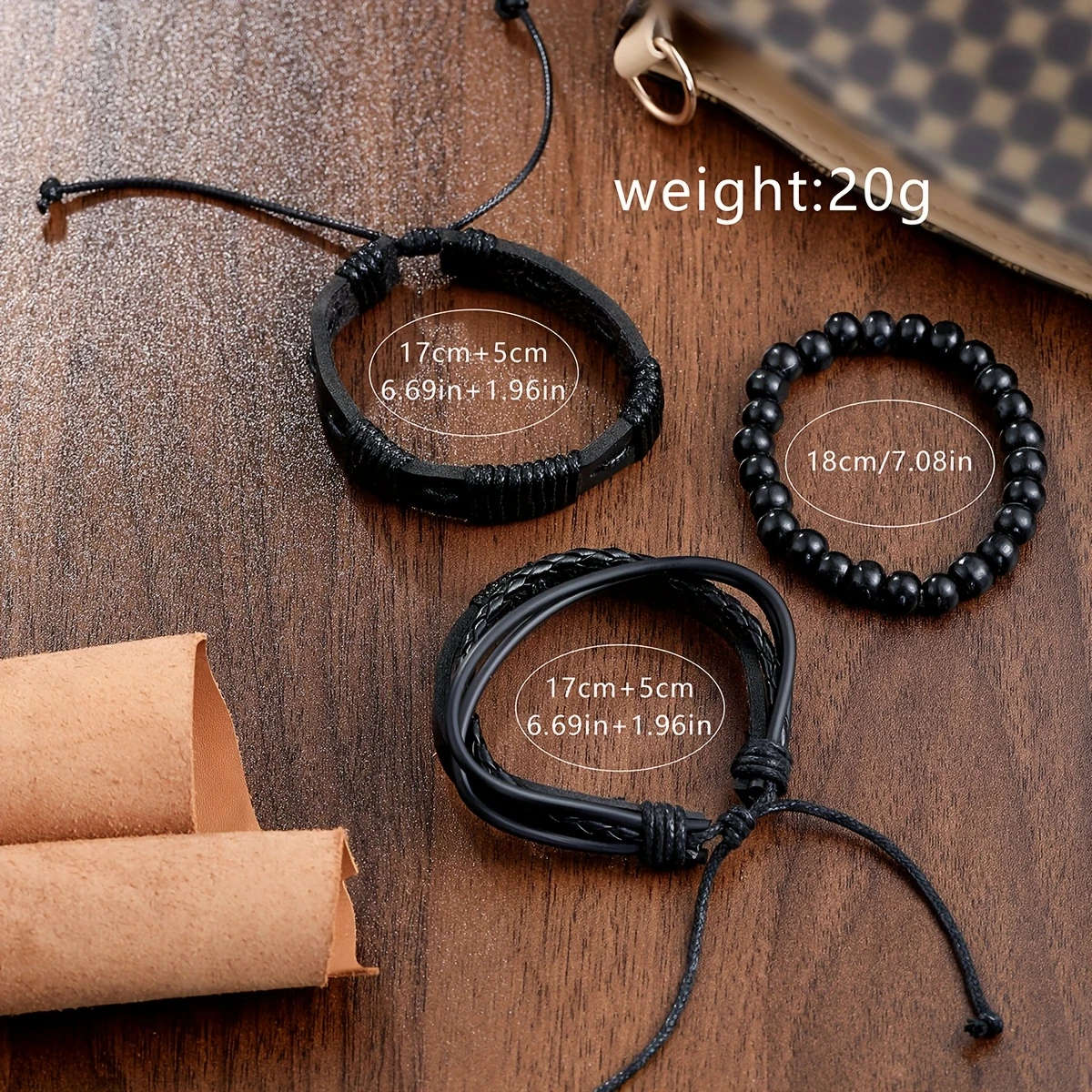 4pcs set Men's Casual Quartz Watch with Round Dial And Faux PU Leather Strap Plus Bracelets Set