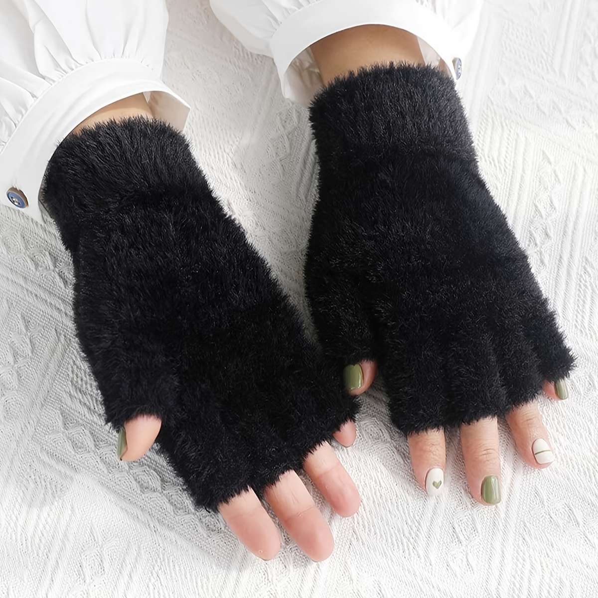 1 Pair Black Khaki One Size Warm Gloves