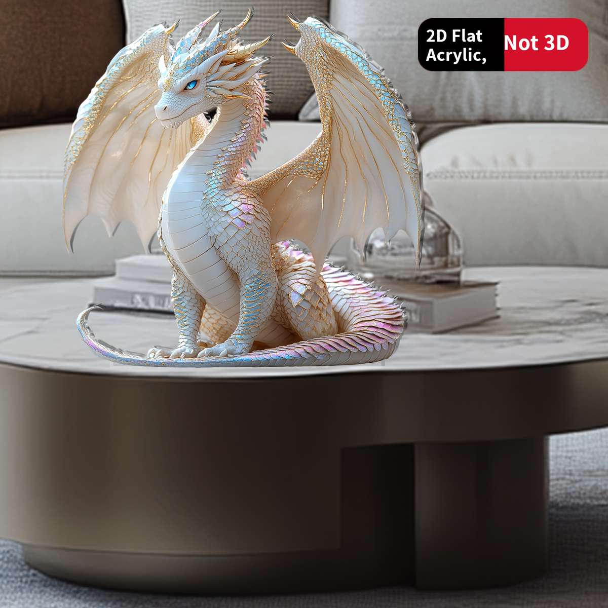 1pc 2D Flat   Iridescent Blue Eyed Dragon Sculpture 15.01cm Acrylic Fantasy Table Decor- Realis