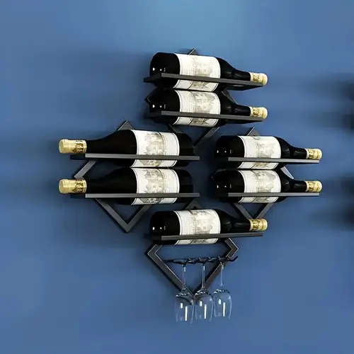 1pc Industrial Wall-Mounted Wine Rack with Stemware Holder Durable Iron Construction Space-Saving De