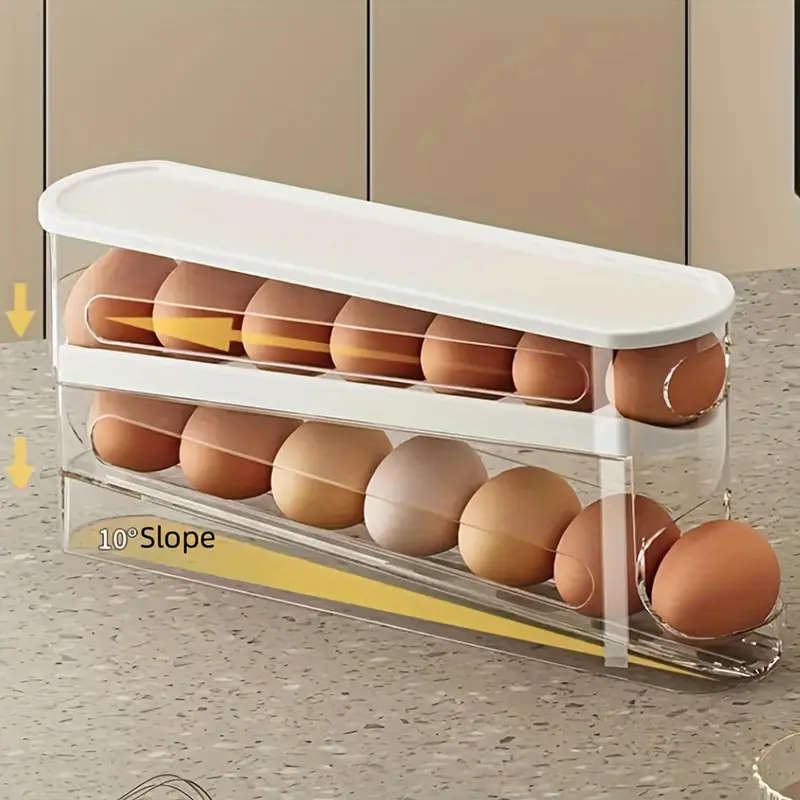1pc Double-Layer Transparent Automatic Rolling Egg Holder Designed for The Side Door of The Refriger