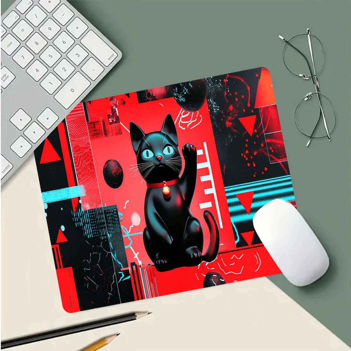 1pc 21x26cm Cyber Cat Geometric Mouse Pad Trendy Creative Durable Office Desk Accessory Suitable