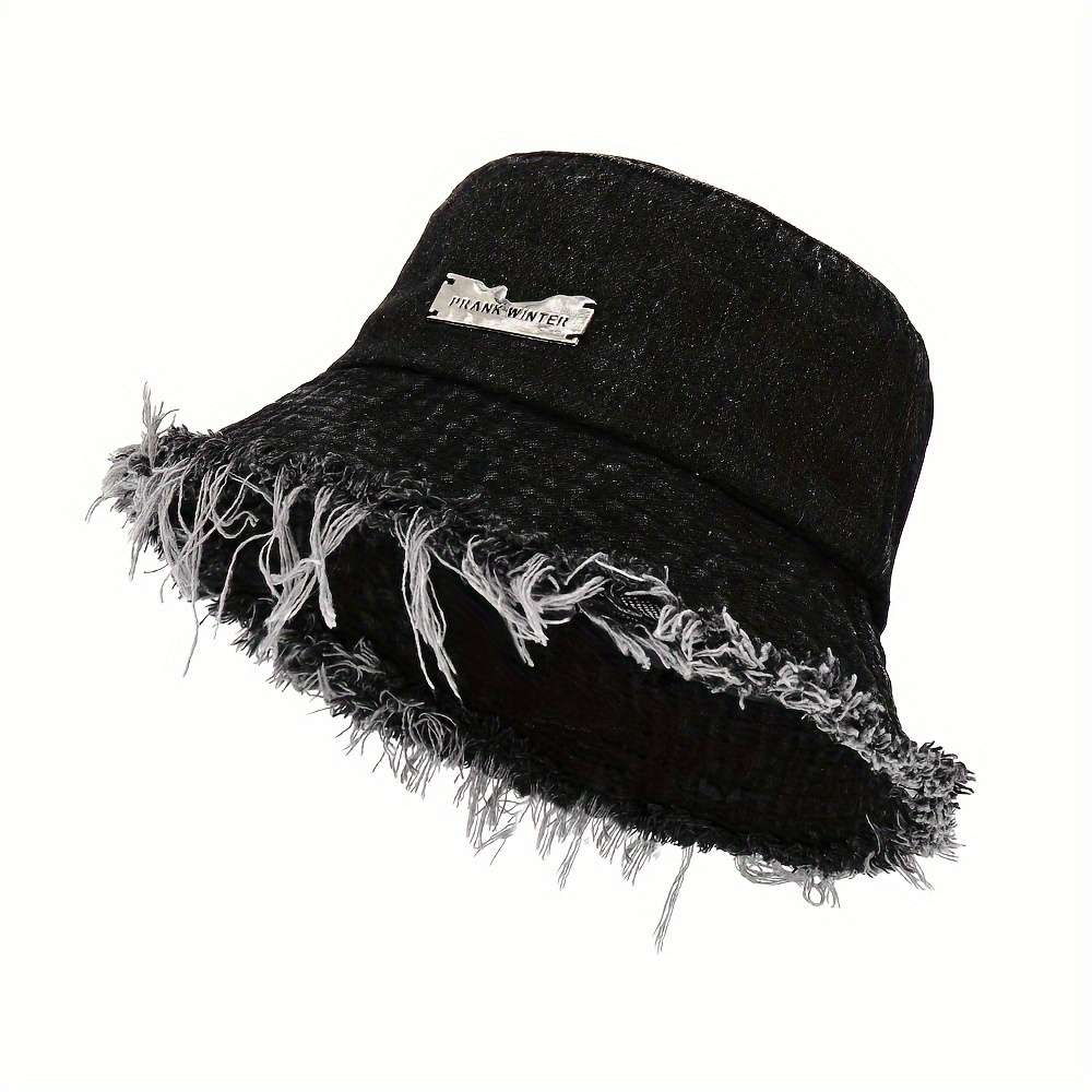 Sun Protection Polyester Bucket Hat With Frayed Edge Design Hand Washable Woven Denim Style Ca