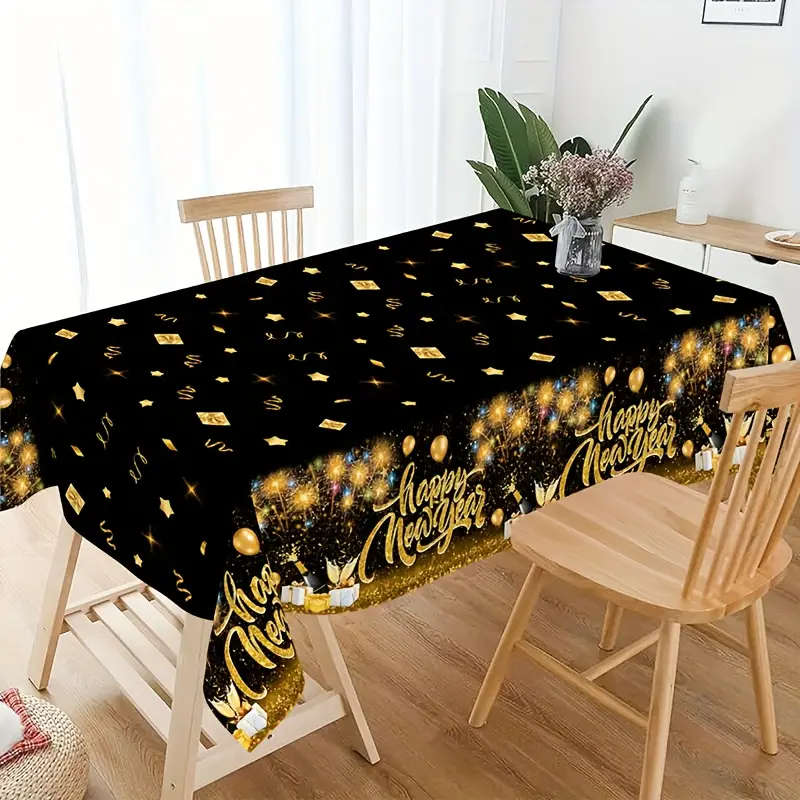 Shiny Gold Firework Balloon Pattern Disposable Plastic Tablecloth