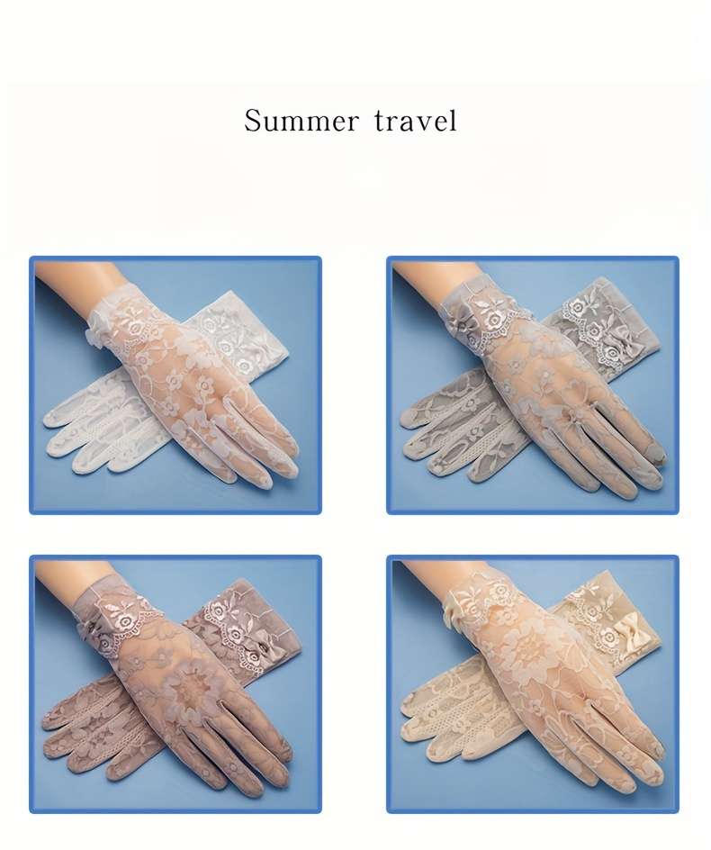 1 Pair Bean Paste Color Lace Sunshade Gloves