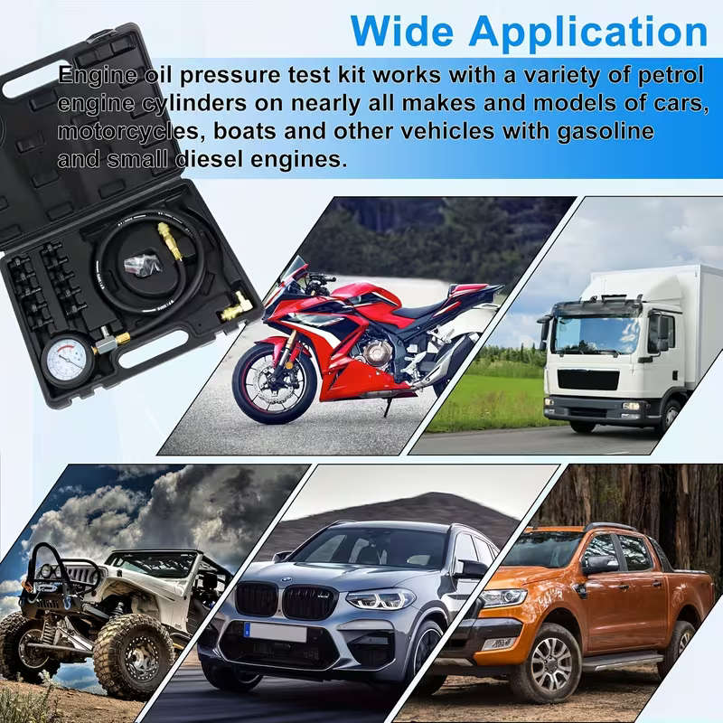 Professional Oil Pressure Gauge Tool for Engine Diagnostic Test with Hose Adapters