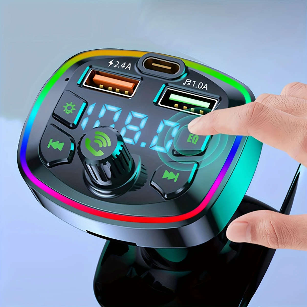 1pc Wireless Car Charger MP3 Player Rainbow Metallic Finish Multi-Function USB Receiver with Lossles