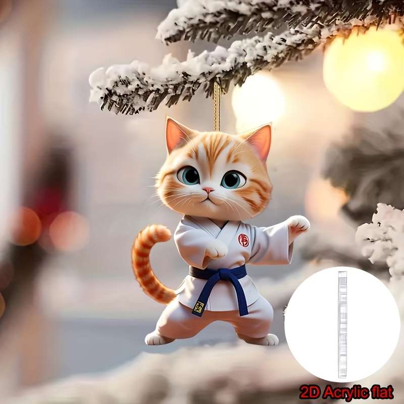 2D Flat Car Pendant Cute Jiu-Jitsu-Kitten Car Interior Holiday Decoration Acrylic Coup