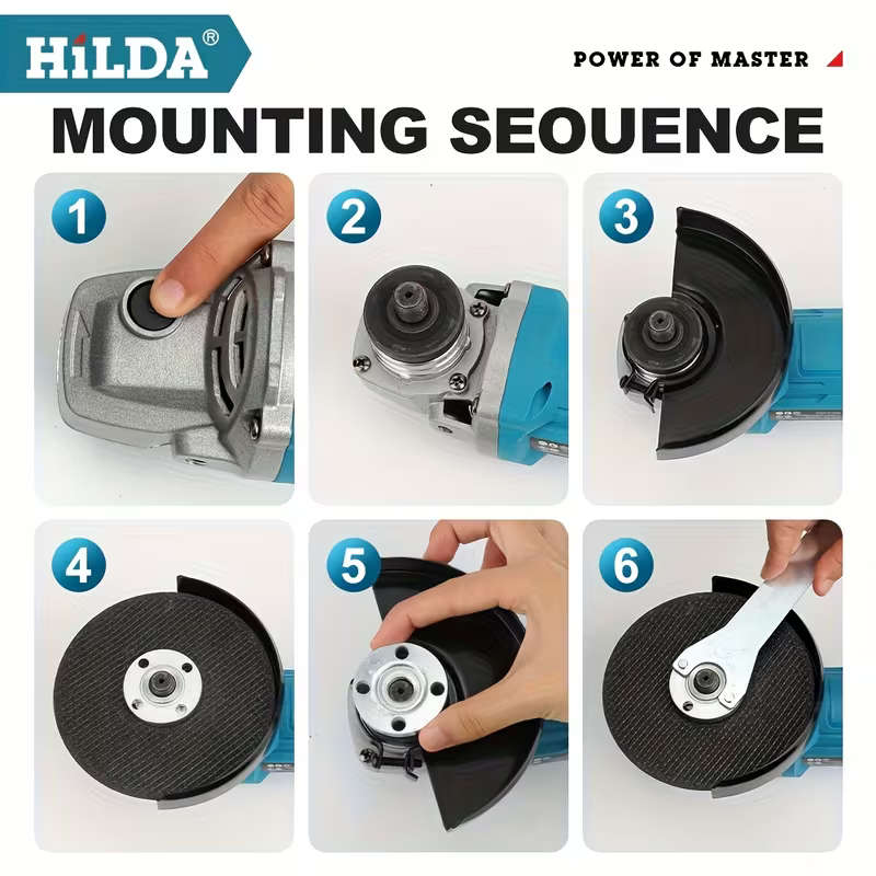 HILDA Brushless Cordless Angle Grinder with 5 Discs