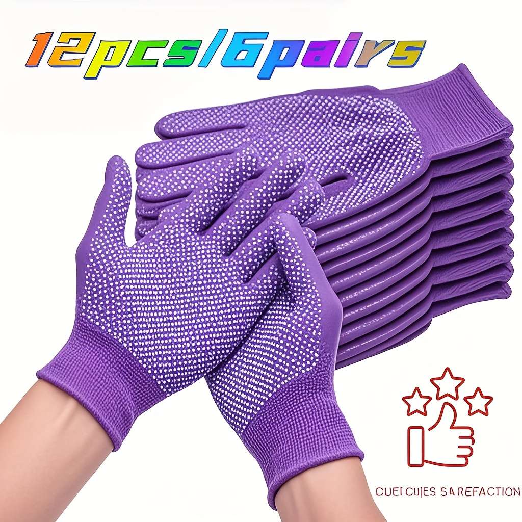 6 Pairs Purple Multi Purpose Work Gloves