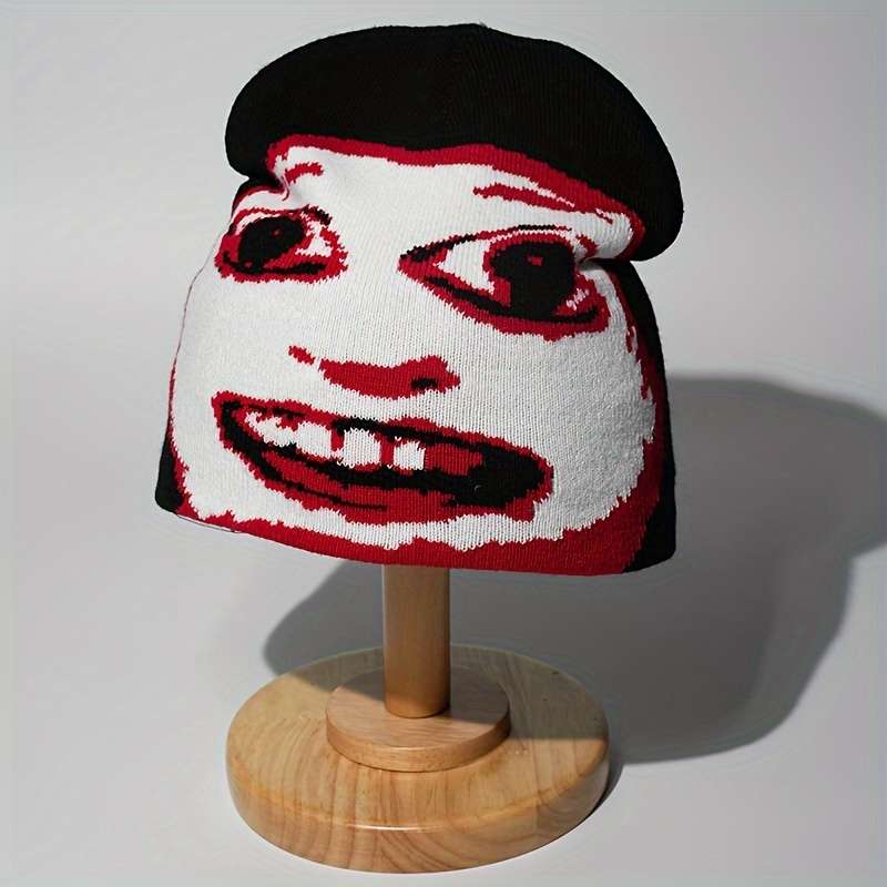 Trendy Knit Beanie with Unique Big Eyes Mouth Design Stretch Fit Lightweight