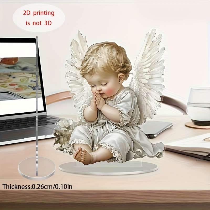 1pc 2D Flat  Acrylic Angel Prayer Statue with Elegant Wings Serene Sleeping Angel in White Dress