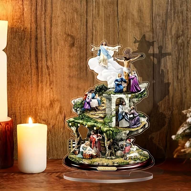 1pc 2D Flat  Boho Acrylic Jesus Birth Scene  Desktop Decoration Non-Electric