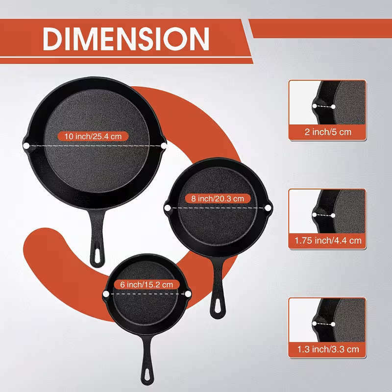 3pcs Cast Iron Skillet Set