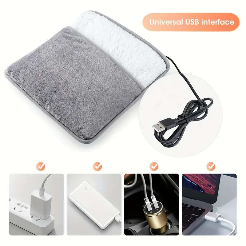 1pc USB-Powered Electric Foot Warmer Washable Flannel Heating Pad for Cozy Home Comfort