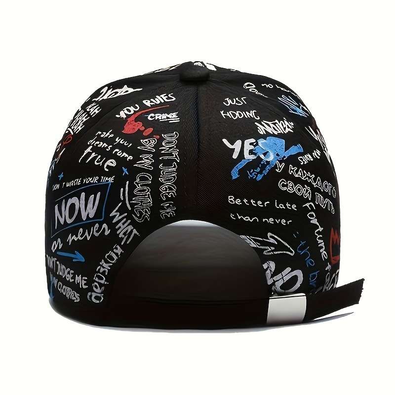 1pc Graffiti Print Hip-Hop Baseball Cap 100% Polyester Lightweight Party Hat with PVC Coating Non