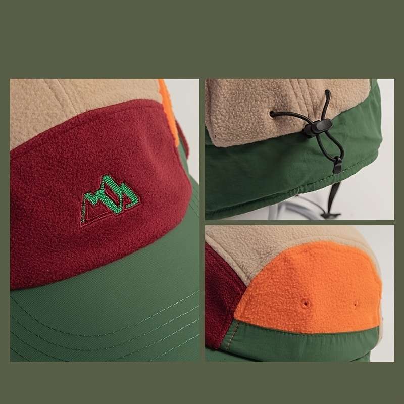 Color Block Fleece-Lined Winter Hat with Ear Flaps Warm Windproof Pilot Cap