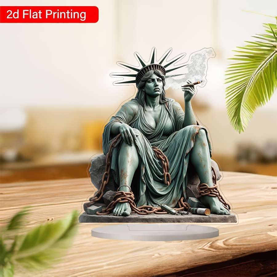 1pc 2D Flat   Acrylic Figurine Statue of Liberty Smoking Home and Office Decoration  F