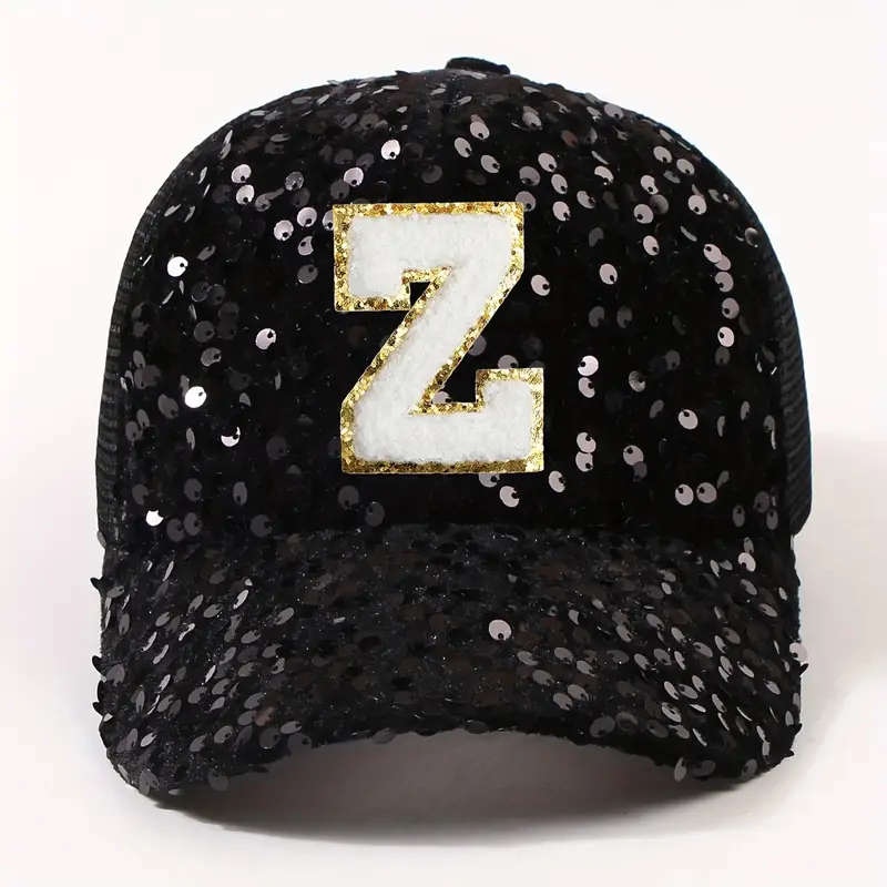 Fashionable Black 26 Letters Glitter Sequin Hat