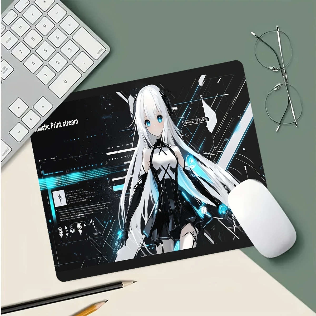 21x26cm Cyber Technology White Hair Mouse Pad Gaming Desk Mat