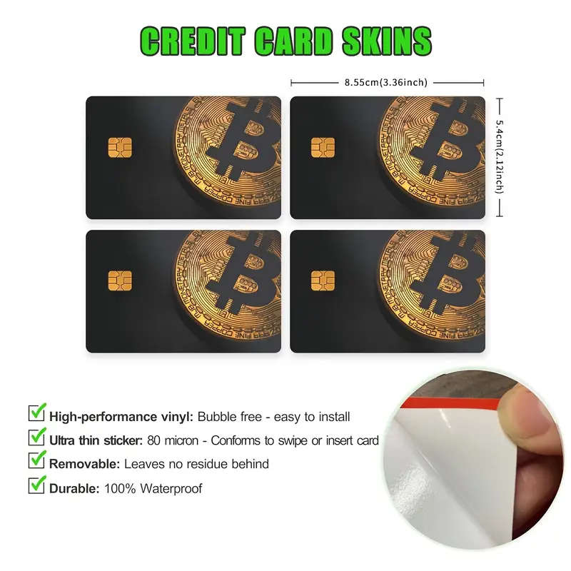 4 Piece Removable PVC Card Protectors with Bitcoin Design, Anti-Scratch