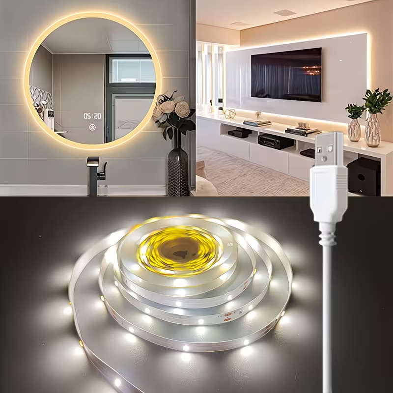 USB LED Strip Light Warm White TV Backlight Bedroom Decor 1M