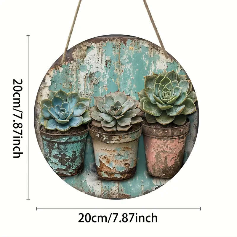 1pc Rustic Succulent Wooden Wall Hanging Distressed Blue Turquoise Art Decor with Realistic Succulen