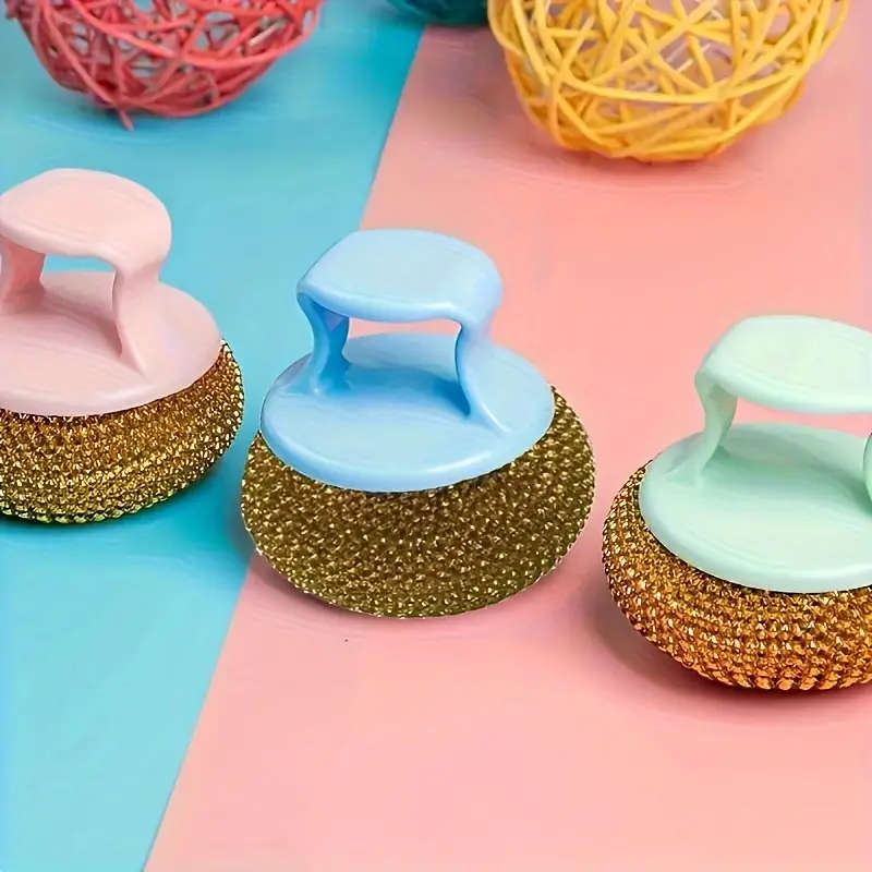 2pcs Stainless Steel Sponge Handle Scrub Bru  Kitchen Cleaning Tool On-Scratch Nano Wire Detachable