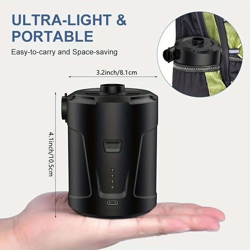 1pc Electric Air Pump for Inflatables 5200mAh Air Mattress Pump Rechargeable Portable Mini Inflator