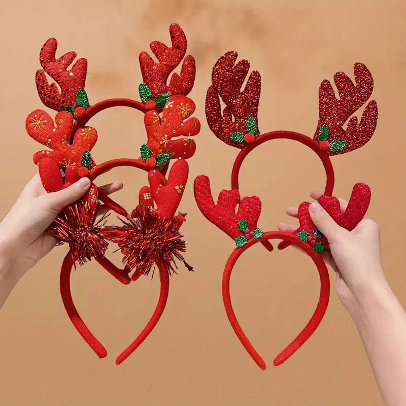 5 Colorful Reindeer Antler Headbands Perfect For Christmas Decorations