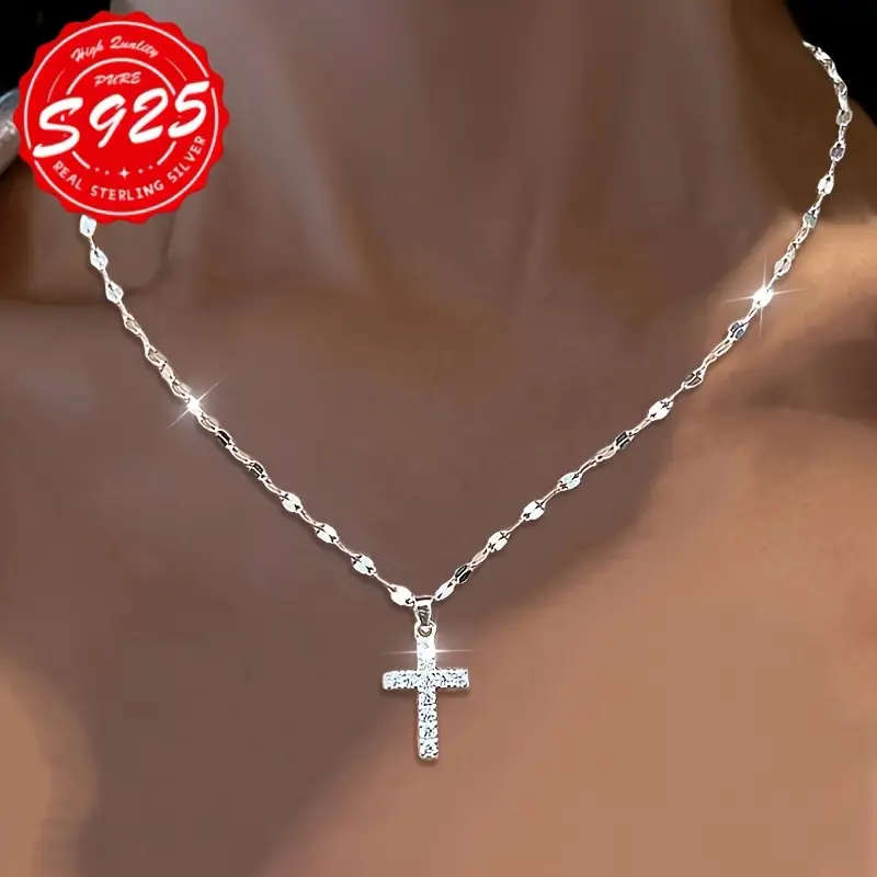 2-Pack S925 Sterling Silver Women's Lip Necklace with Cross Pendant