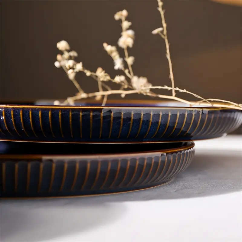 One of 26.67cm Blue Porcelain Plate - Reactive Glaze Ceramic, Kitchen Tableware