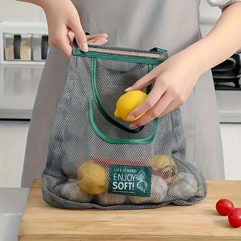 Multifunctional Kitchen Storage Mesh Bag Fruit Vegetable Ginger and Garlic Wall-mounted Organizer