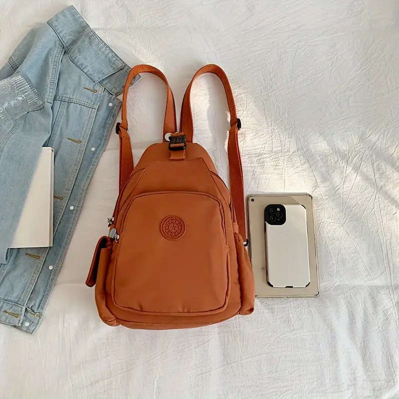 1pc Chic Large Capacity Backpack Versatile Stylish Machine Washable Solid Color in Orange Black Dura