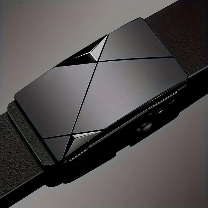 Men's Leather Automatic Buckle Belt Black 130cm