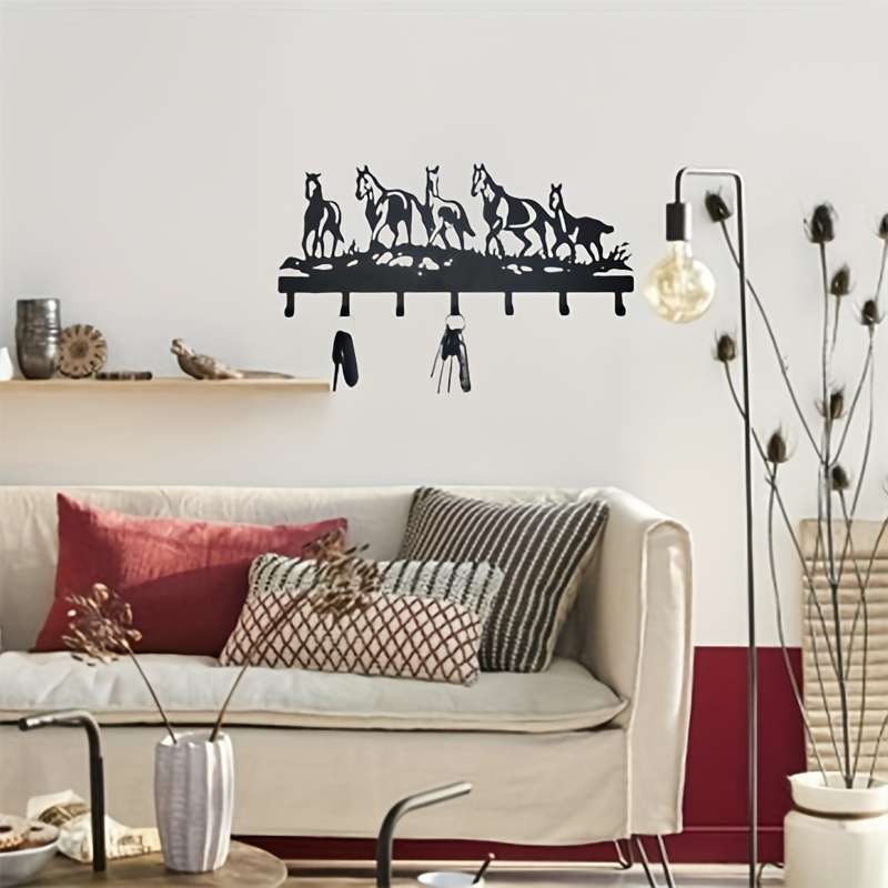 5-Horse Metal Wall Art HooksStylish Key Coat and Bag Holder for Living Room Office or Bathroo