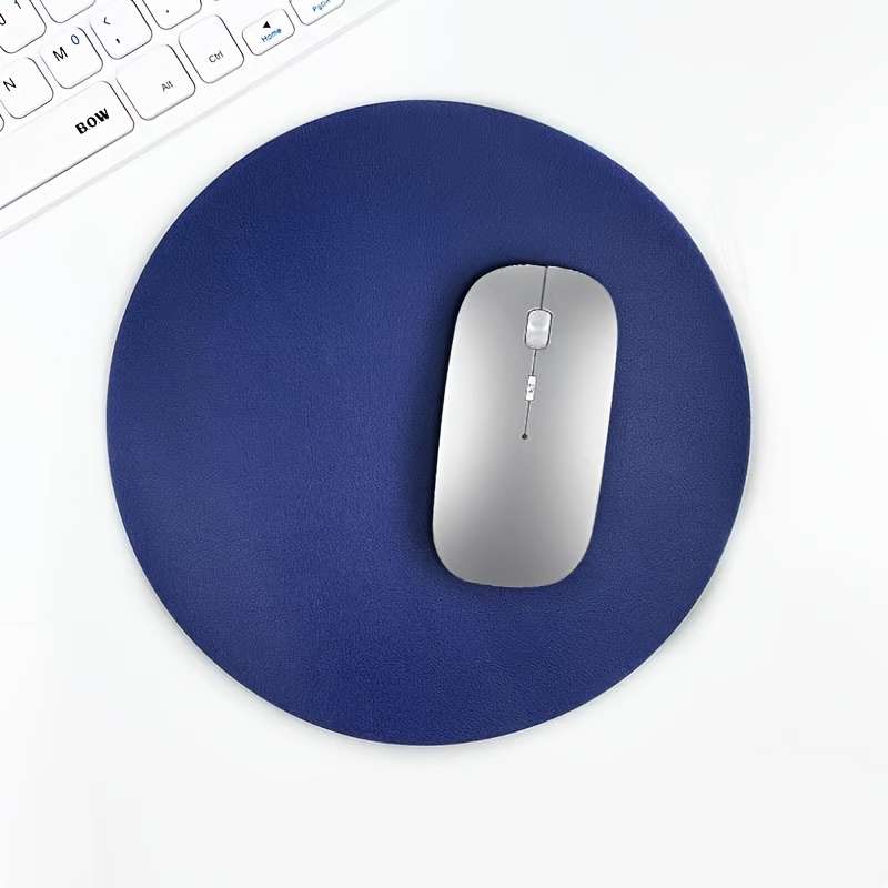Round Faux Leather Mouse Pad Sleek Black Smooth Surface